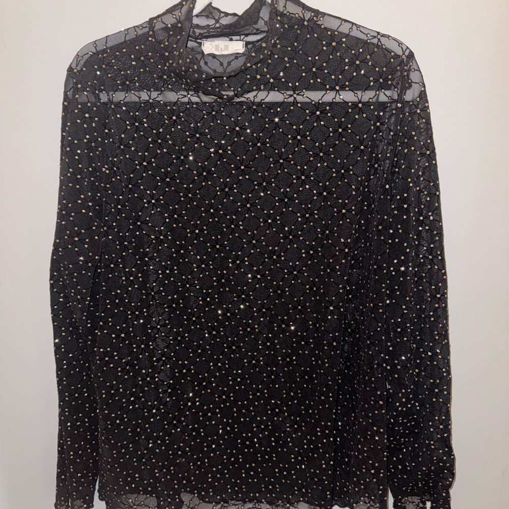 Black Sheer Long Sleeve Top with Sequins
